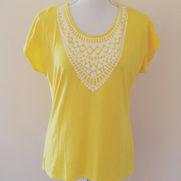 Ruby Rd yellow sequin tee size small - Picture 1 of 5